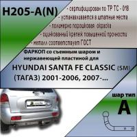 Фаркоп H205-A(N) для HYUNDAI SANTA FE CLASSIC (SM) (ТАГАЗ) 2001-2006, 2007-... (C НЕРЖ. ПЛАСТИНОЙ), шар A, Лидер Плюс от магазина ФаркопРос