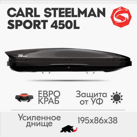 Багажный бокс на крышу Carl Steelman SPORT 1950*860*380 черный "карбон" с двухсторонним открытием + еврокрепление "краб"(об.450л) от магазина ФаркопРос