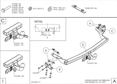 Фаркоп D042A для Fiat Freemont 2011-, Galia от магазина ФаркопРос