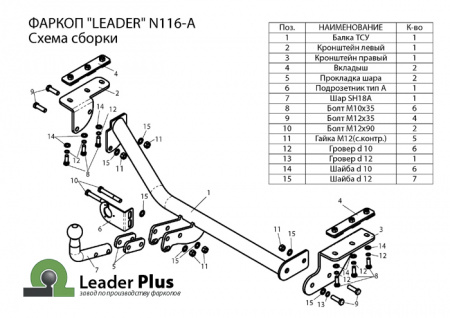 Фаркоп N116-A для NISSAN JUKE (F15) (2WD) 2010-, Лидер Плюс от магазина ФаркопРос