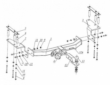 Фаркоп RA 530 для Ssang Yong Kyron 2005, ДЗК от магазина ФаркопРос
