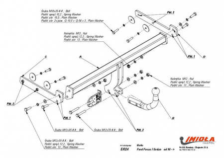 Фаркоп E.024 для Ford Focus I sedan 1998-2004, Imiola от магазина ФаркопРос
