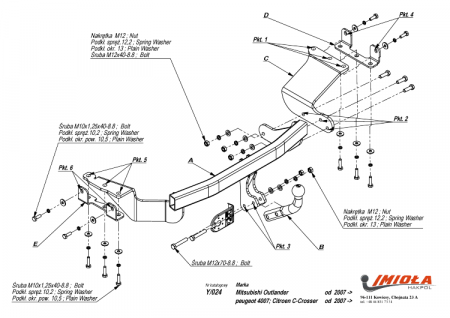 Фаркоп Y.024 для Mitsubishi Outlander XL 2007-2012, Citroen C-Crosser 2007-2012, Peugeot 4007 2007-2012, шар A, Imiola от магазина ФаркопРос