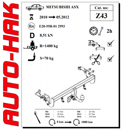 Фаркоп Z 43 для Mitsubishi ASX кроссовер 2010-2019, Auto-Hak от магазина ФаркопРос