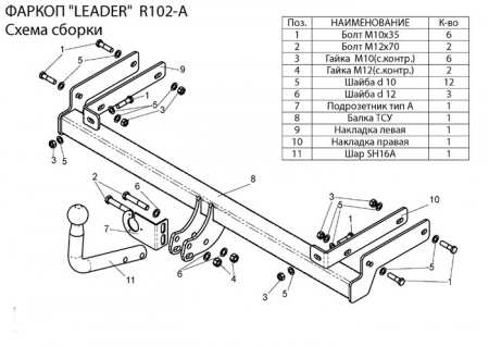 Фаркоп R102-A для RENAULT CLIO SYMBOL (седан) 2002-2008, Лидер Плюс от магазина ФаркопРос