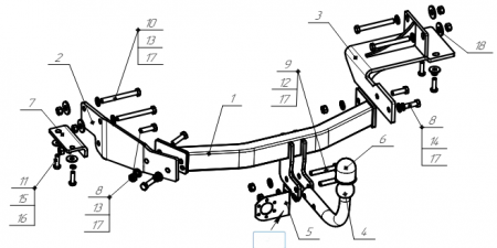 Фаркоп 6761-AN Oris на Kia Sorento Prime 2015-2018, 2018-2020, Hyundai Santa Fe 2018-2021. Необходима подрезка бампера. Тип шара: A. Нагрузки: 2000/75 кг, масса фаркопа 19,5 кг (без электрики в комплекте) от магазина ФаркопРос