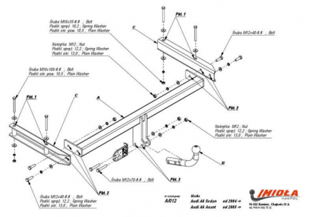 Фаркоп A.A12 для Audi A6 2004-2011, Imiola от магазина ФаркопРос