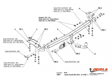 Фаркоп T.021 для Toyota Corolla хэтчбек E12 2002-2007, Imiola от магазина ФаркопРос