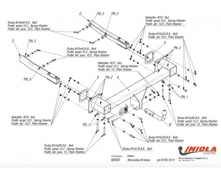 Фаркоп M.043 для Mercedes M-Class w164 2005-2012, Mercedes ML-Class w166 2012-2015, Mercedes GLE-Class w166 2015-2019., Imiola от магазина ФаркопРос