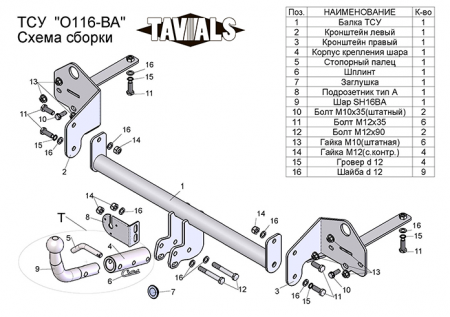 Фаркоп T-O116-BA для OPEL MOKKA 2012- г.в. (С БЫСТРОСЪЕМНЫМ ШАРОМ), Лидер Плюс от магазина ФаркопРос