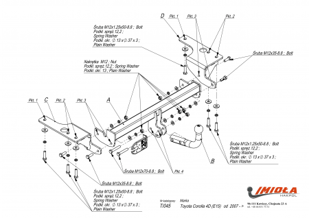 Фаркоп T.045 для Toyota Corolla sedan E150 2005-2013, E160 2013- Imiola от магазина ФаркопРос