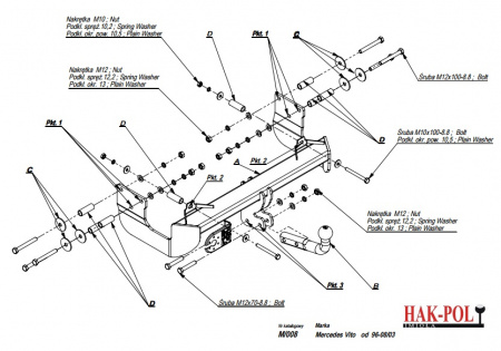 Фаркоп M.008 для Фаркоп Mercedes Vito w638 1996-2003, Mercedes Viano w638 1996-2003, исключая авто с парктроником. Тип шара: A, необходима подрезка бампера. Imiola от магазина ФаркопРос
